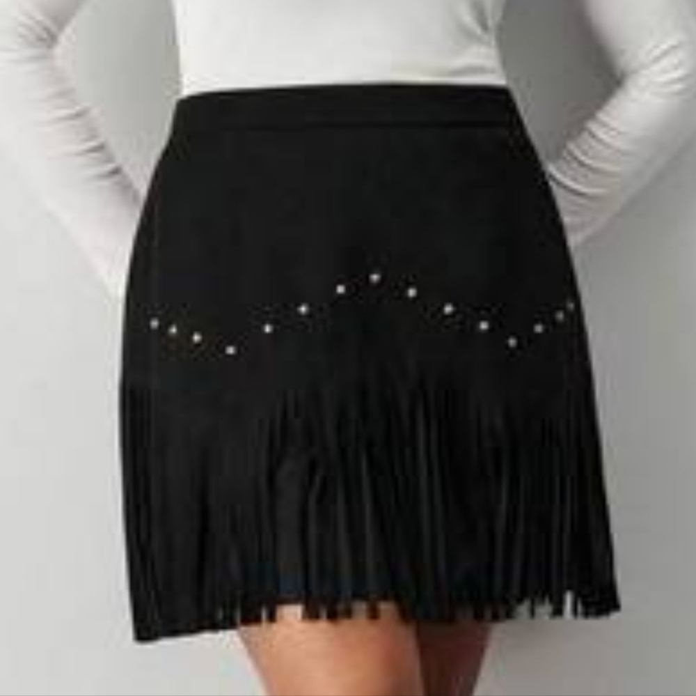 Elegant Black Fringe Mini Skirt